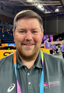 Ken Burkett in his Glasgow 2024 officials uniform.